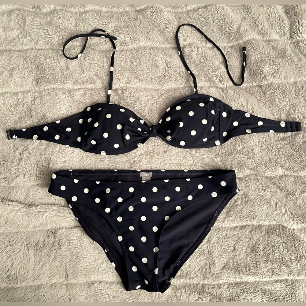 aerie navy & white polka dot bikini